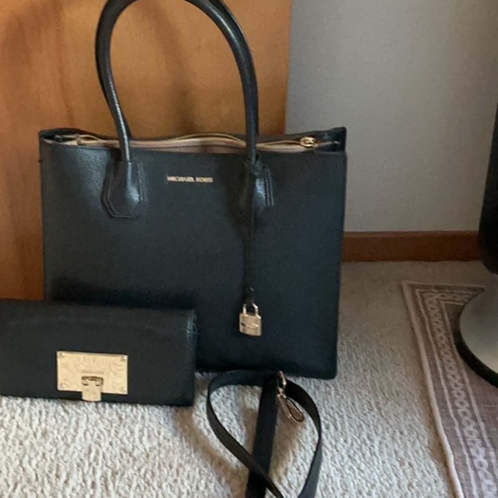 Michael Kors Black Saffiano Leather Tote with Gold Hardware